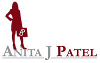 Logo for Anita J Patel with a red female silhouette.