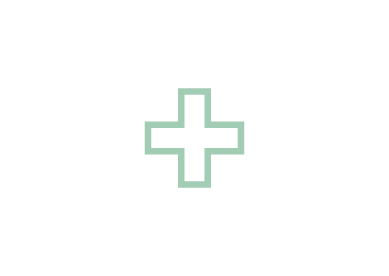 Green medical cross icon in white square border