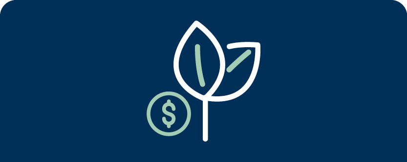Icon of a growing leaf sprout next to a dollar sign coin