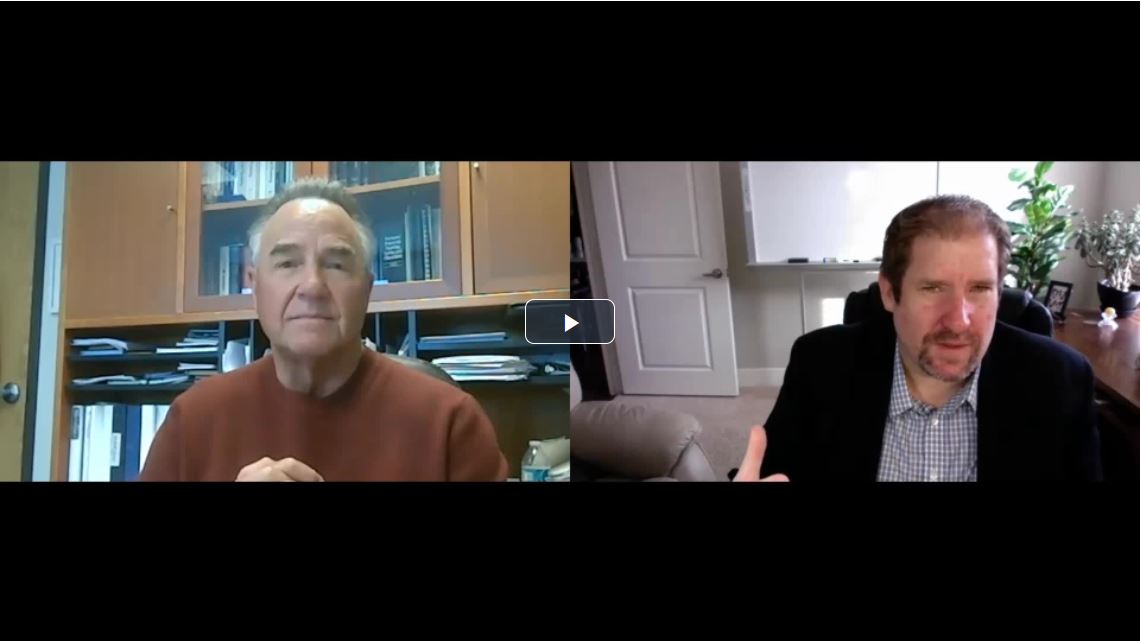 Two men in a split-screen video call about taxes.