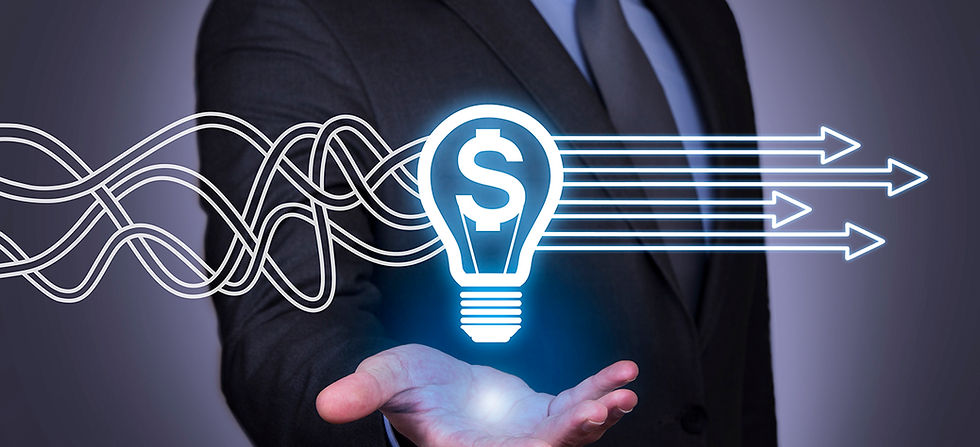 Dollar sign in a lightbulb simplifying complex lines.