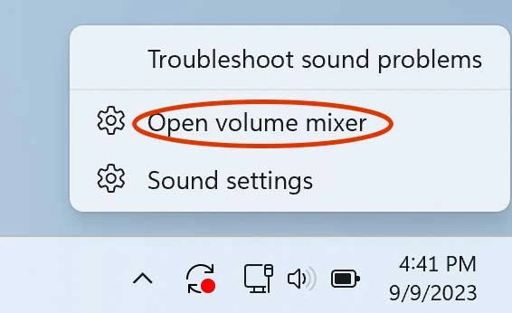 Windows Open volume mixer