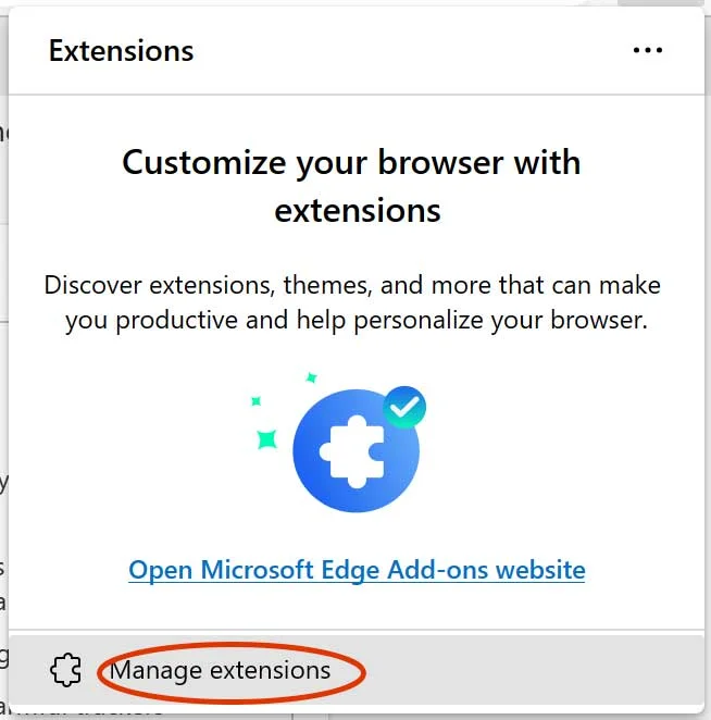 Edge Manage Extensions window