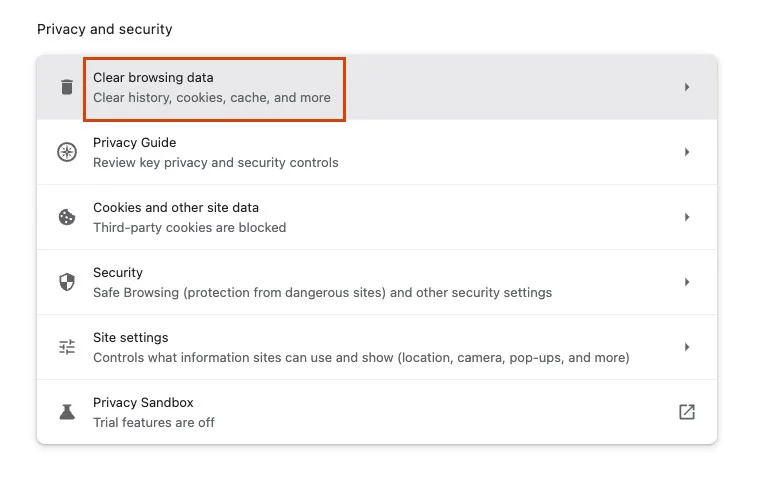chrome clear browsing data window