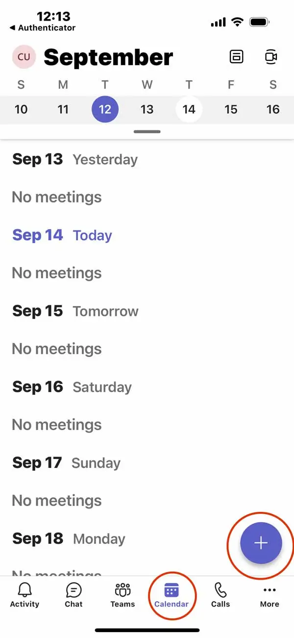 Microsoft Teams Calendar on App