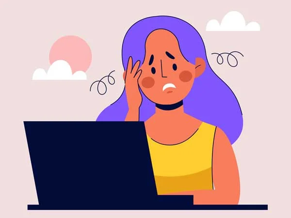 a woman with computer issues