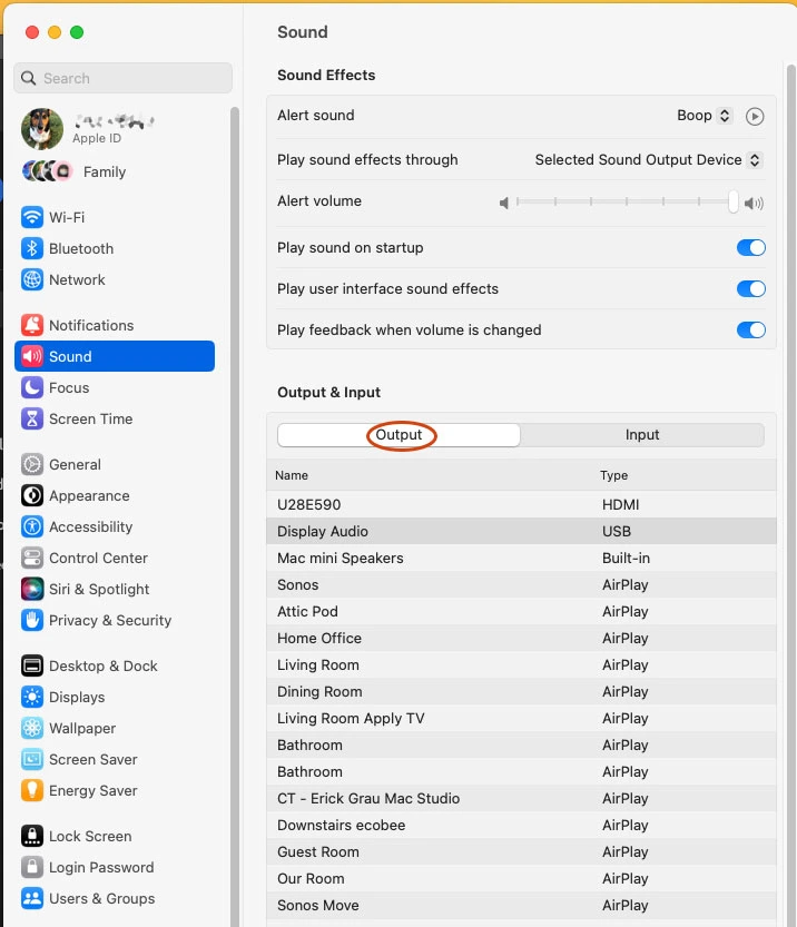 Sound windows located in System Settings