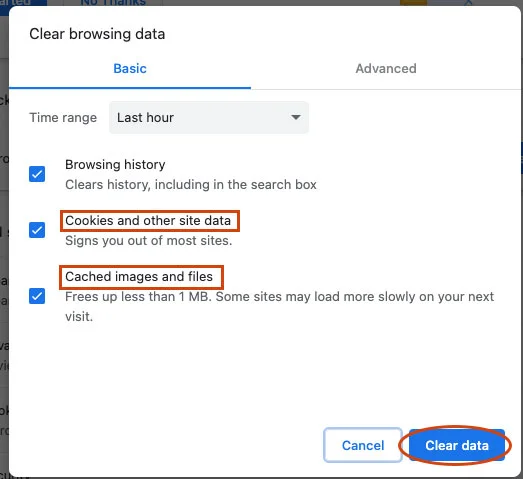 chrome clear browsing data window