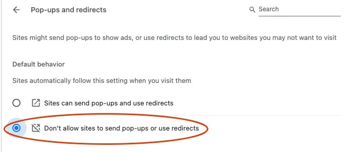 chrome pop-ups and redirects