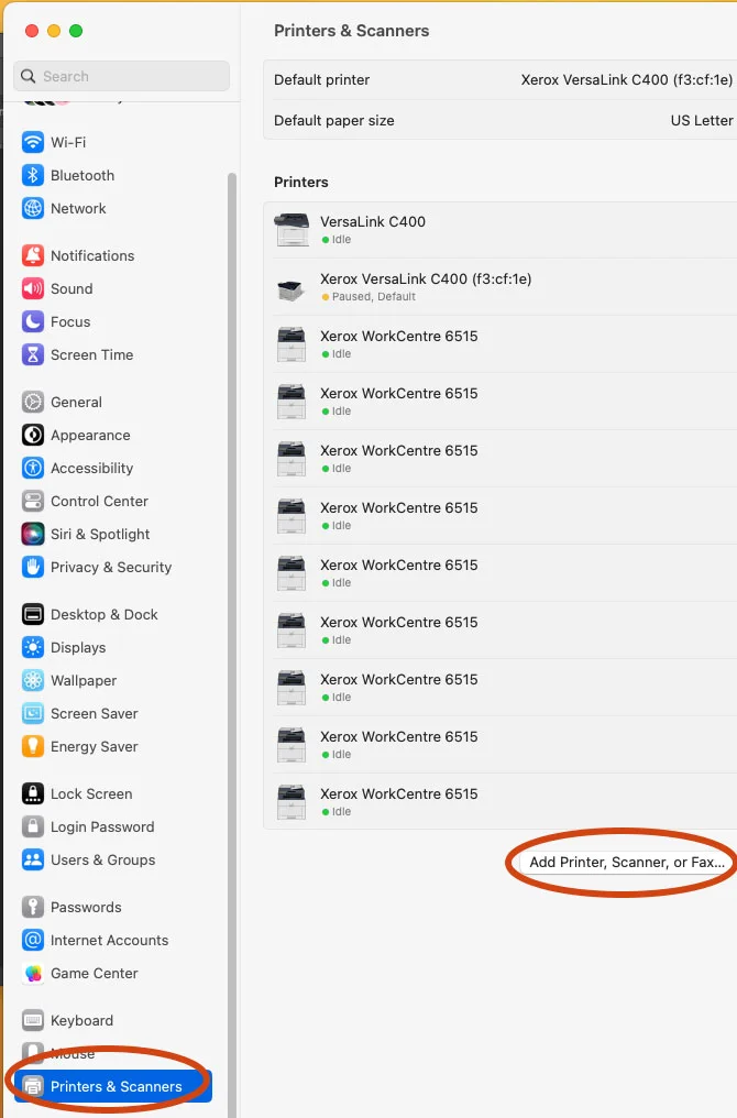 Printers & Scanners window