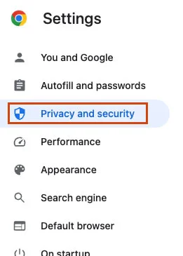 Chrome privacy and security in settings