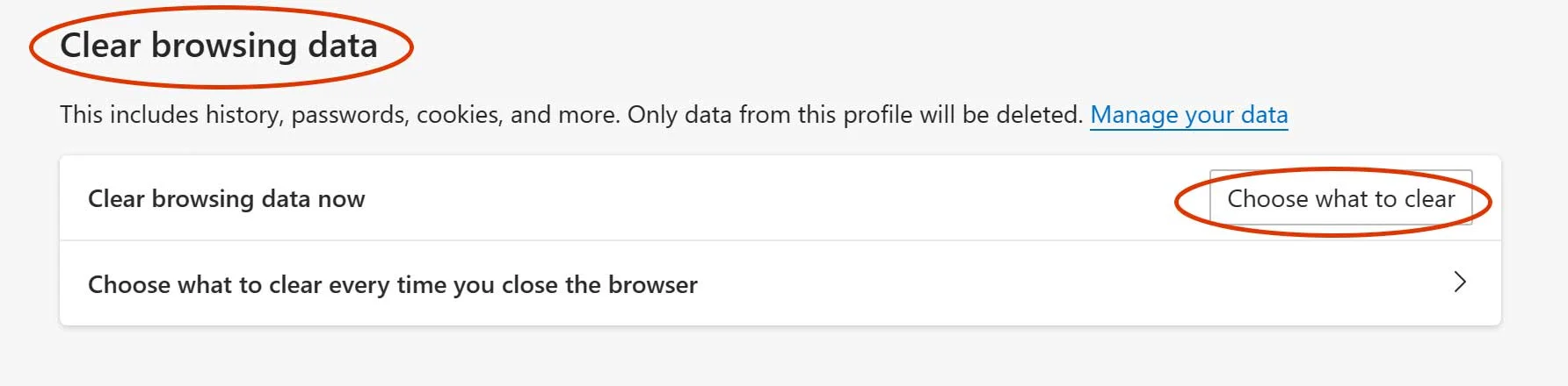 Edge settings Clear browsing data window