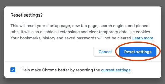 chrome reset settings