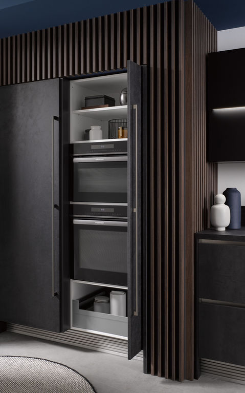 black concrete fridge doors