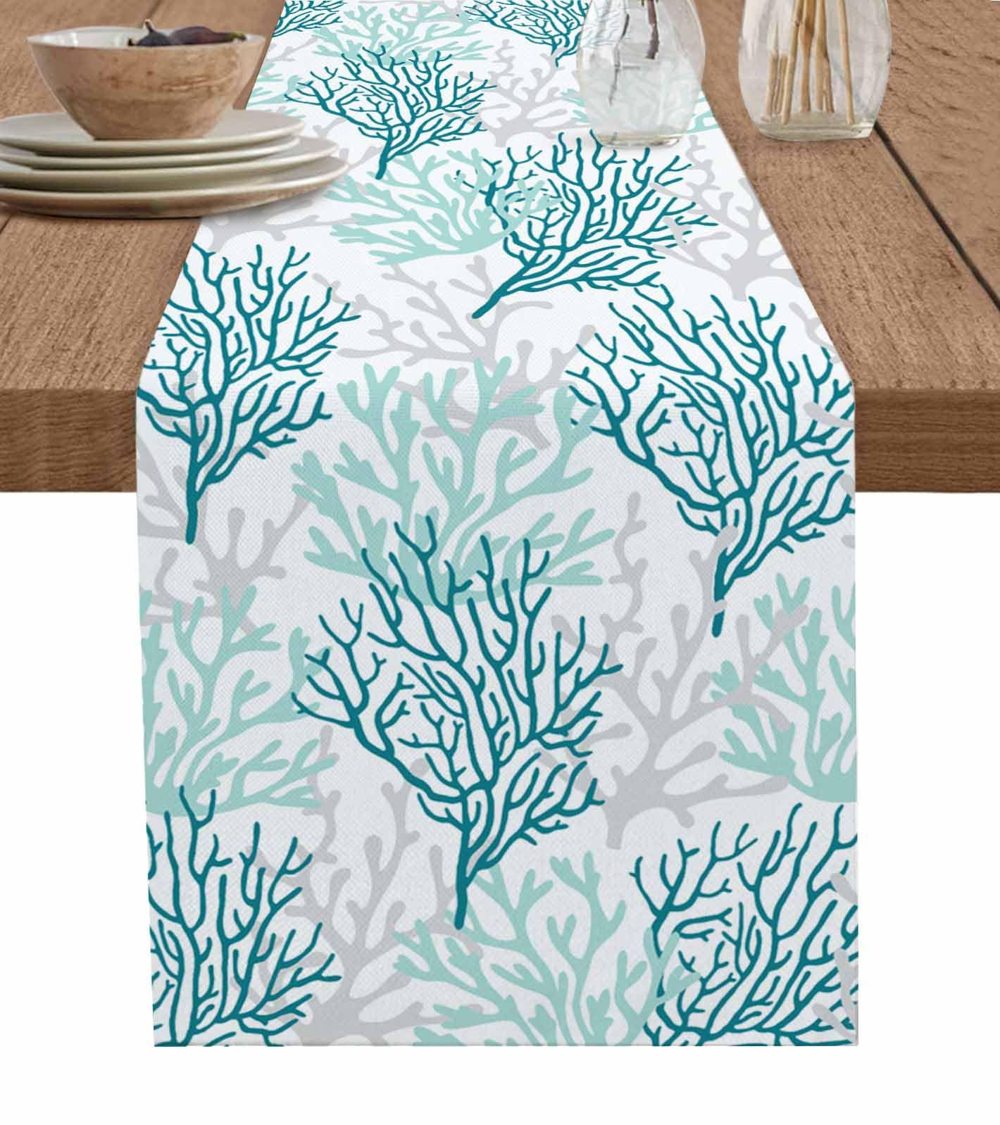 Ocean Table Runner Dresser Scarf Turquoise Gray Coral Table Runners 36 Inches L