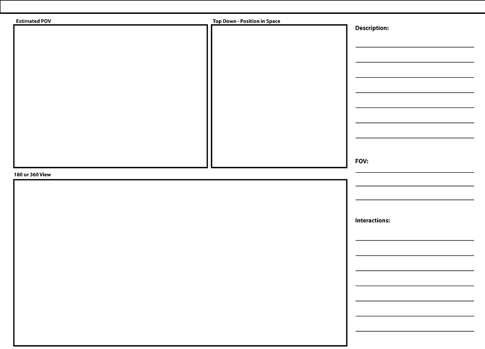 Storyboard template for augmented reality and virtual reality storytelling