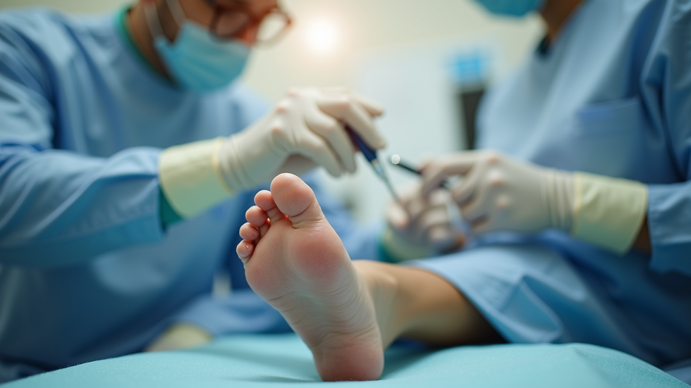 Eye-level view of a chiropodist conducting a foot examination in a clinic