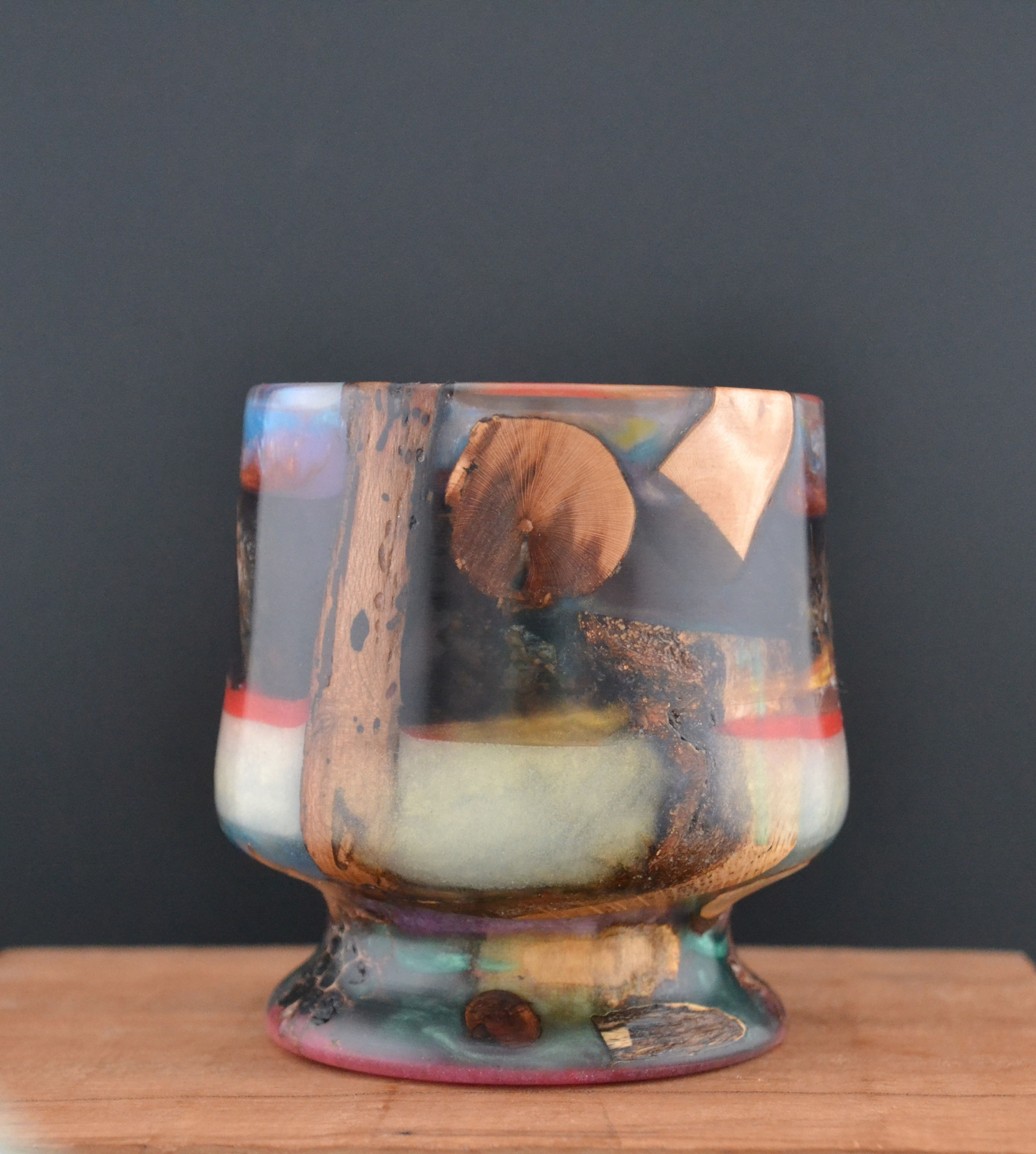 Footed Wood and Epoxy Vase