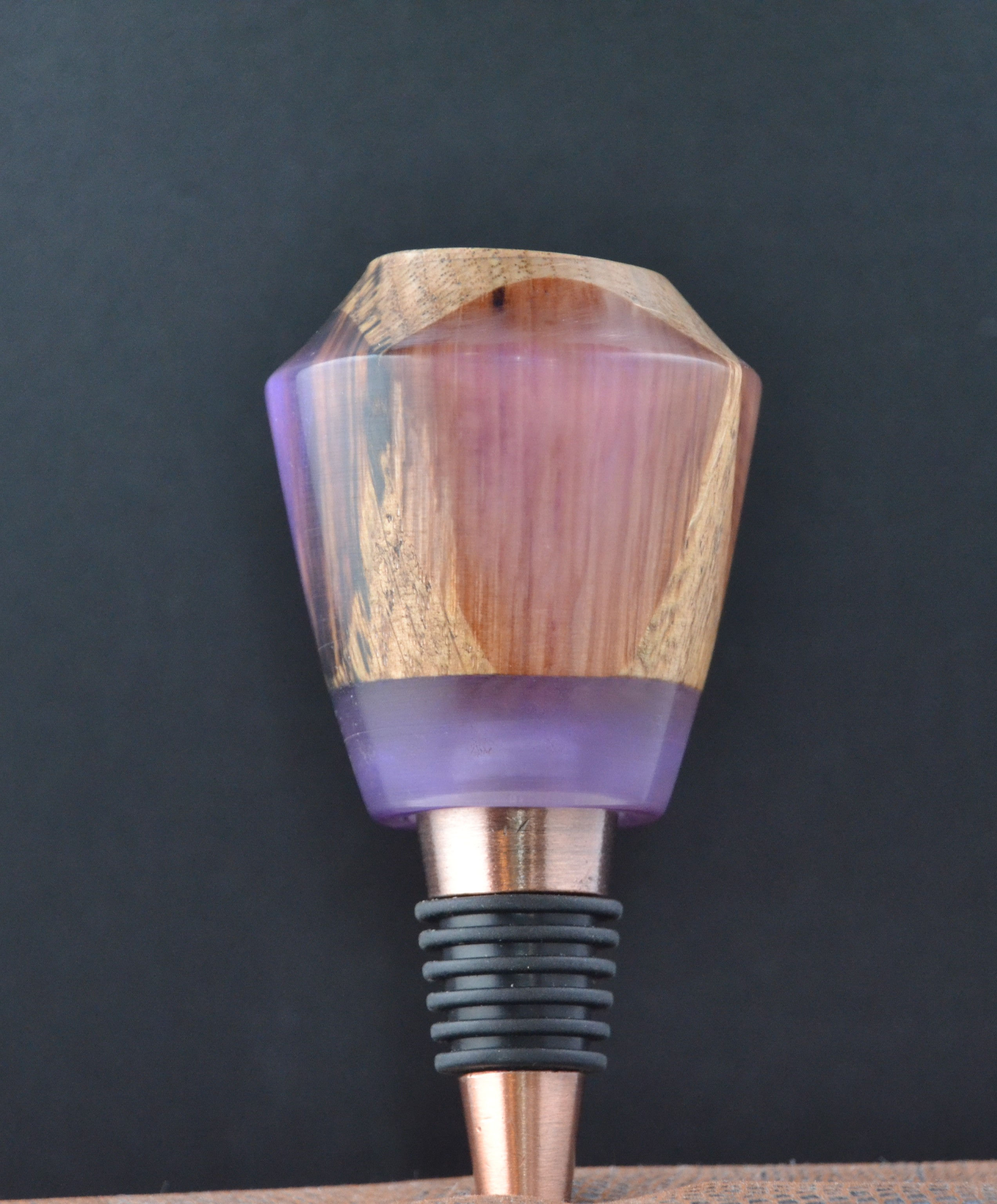 Purple Epoxy and Wood Winestopper