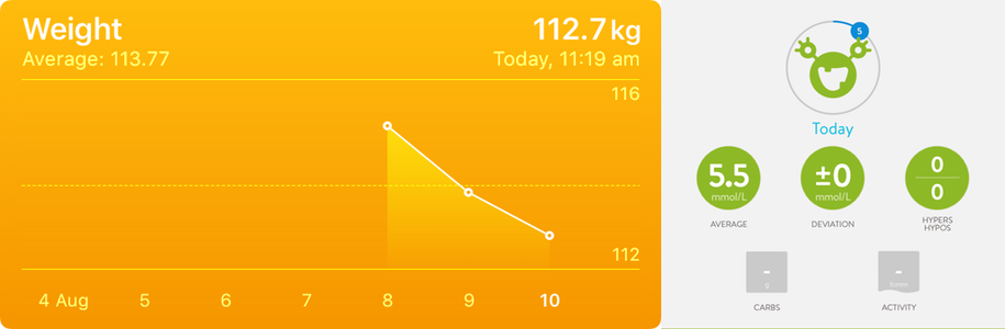Day 3 Dashboard 112.7kg 5.5 mmol/L