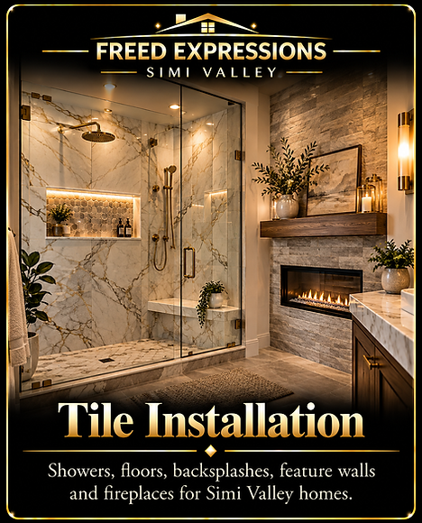 Tile installation in Simi Valley by Freed Expressions for showers, floors, backsplashes, feature walls and fireplaces.