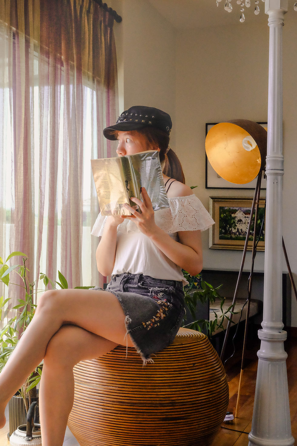 Miss Selfridge lace top, Abercrombie & Fitch denim skirt, studded black cap, summer outfit by RollingBear Travels.