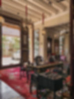 Antique Peranakan furniture at the Seven Terraces hotel reception, photography by RollingBear Travels.