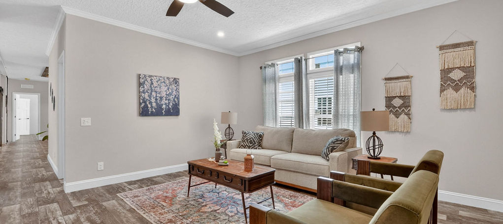 Modern living room at The Ashford with neutral decor.