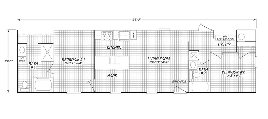 The Palmetto floor plan with 2 bedrooms, 2 baths, kitchen, and living room