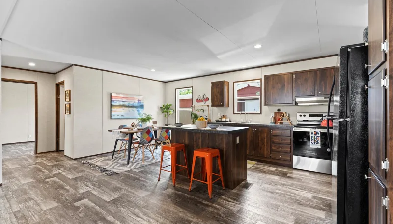 Modern kitchen with island and dining area