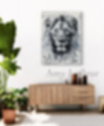 Thumbnail: "Royal Vision: The Lion's Gaze" mixed media painting 48" by 36"