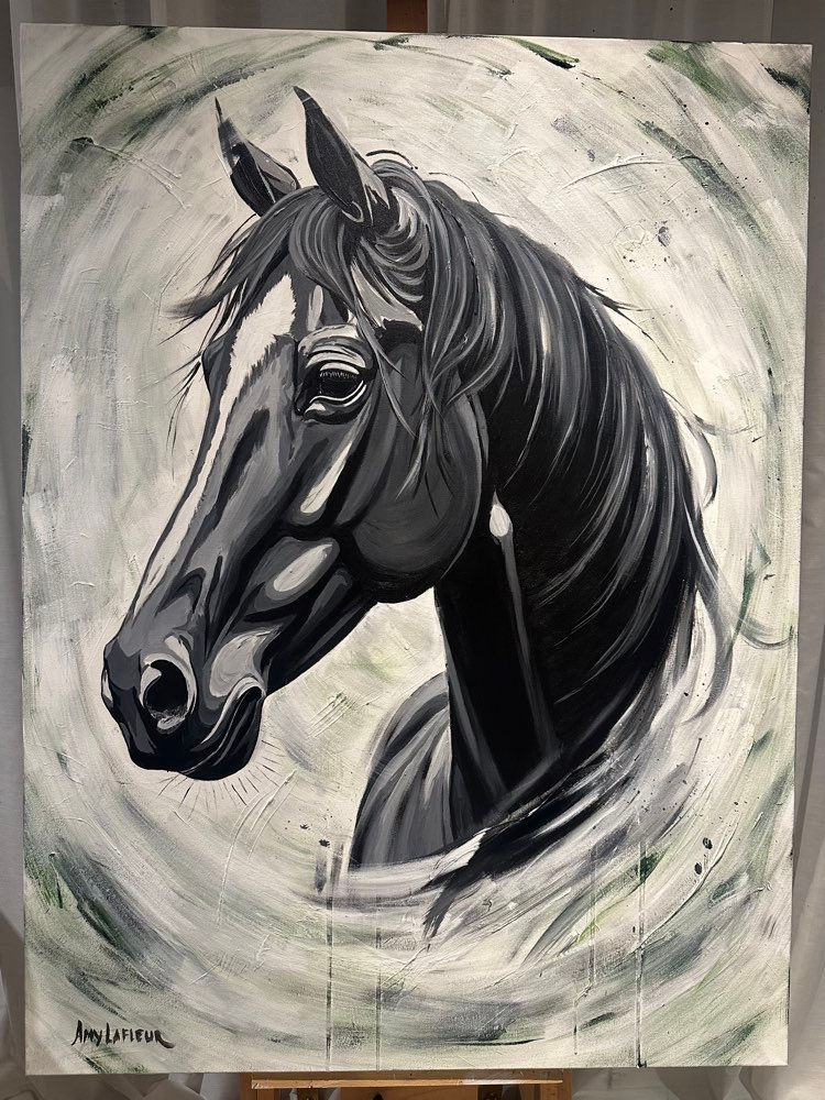 Mixed media painting of horse, original artwork by Amy Lafleur