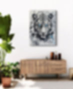 Thumbnail: "Blue Inferno: The Tiger's Gaze" mixed media painting 48" by 36"