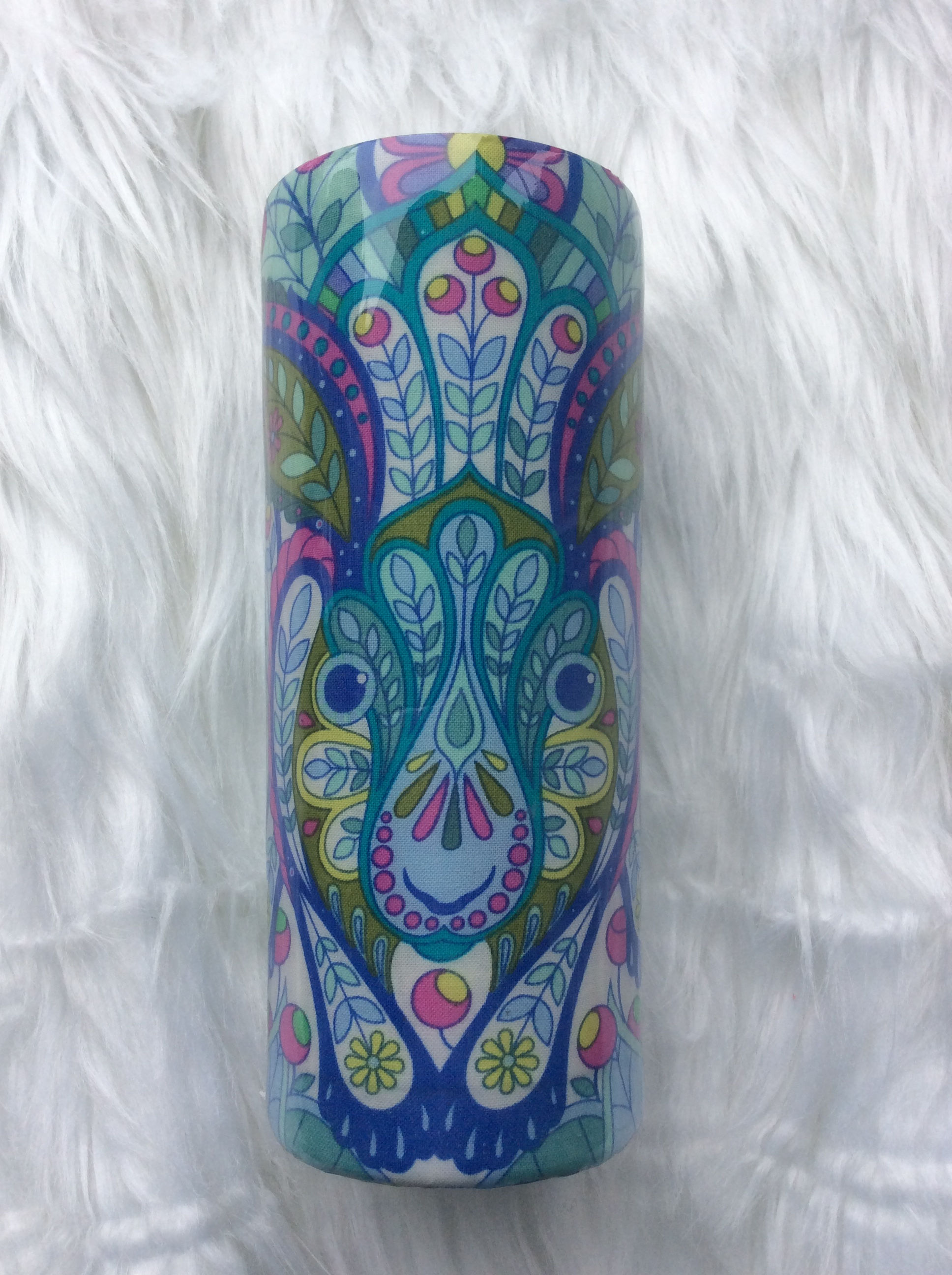 20oz Skinny Tumbler - Tula Pink - Rabbit Blue Raspberry