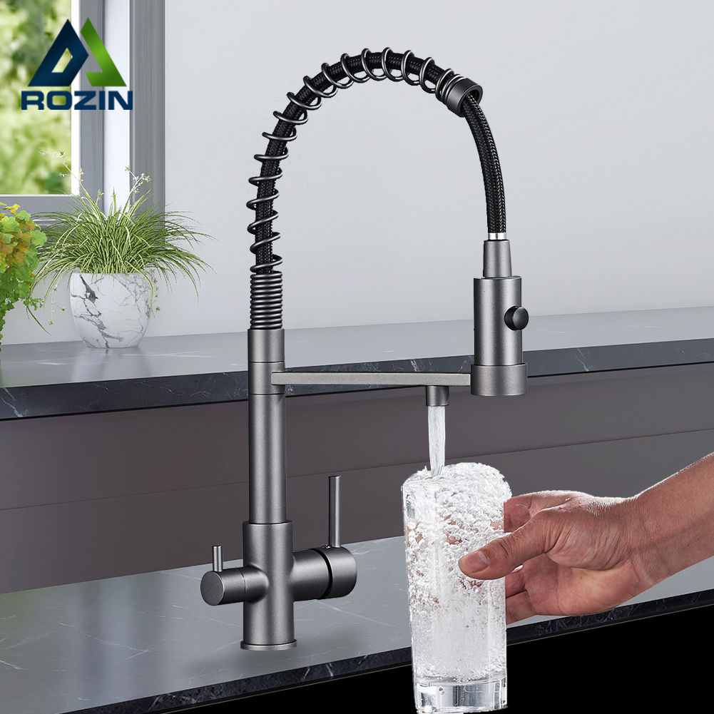 rozin Gun Grey Filter Water Kitchen Faucet Black Pull Down Spring 3 Way Faucets