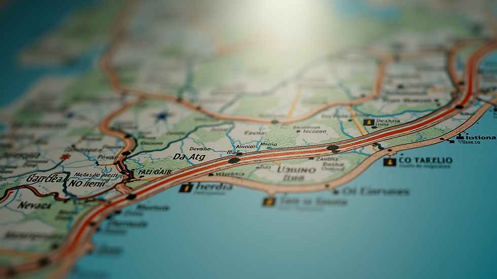 Close-up de mapa com rota de transporte público marcada
