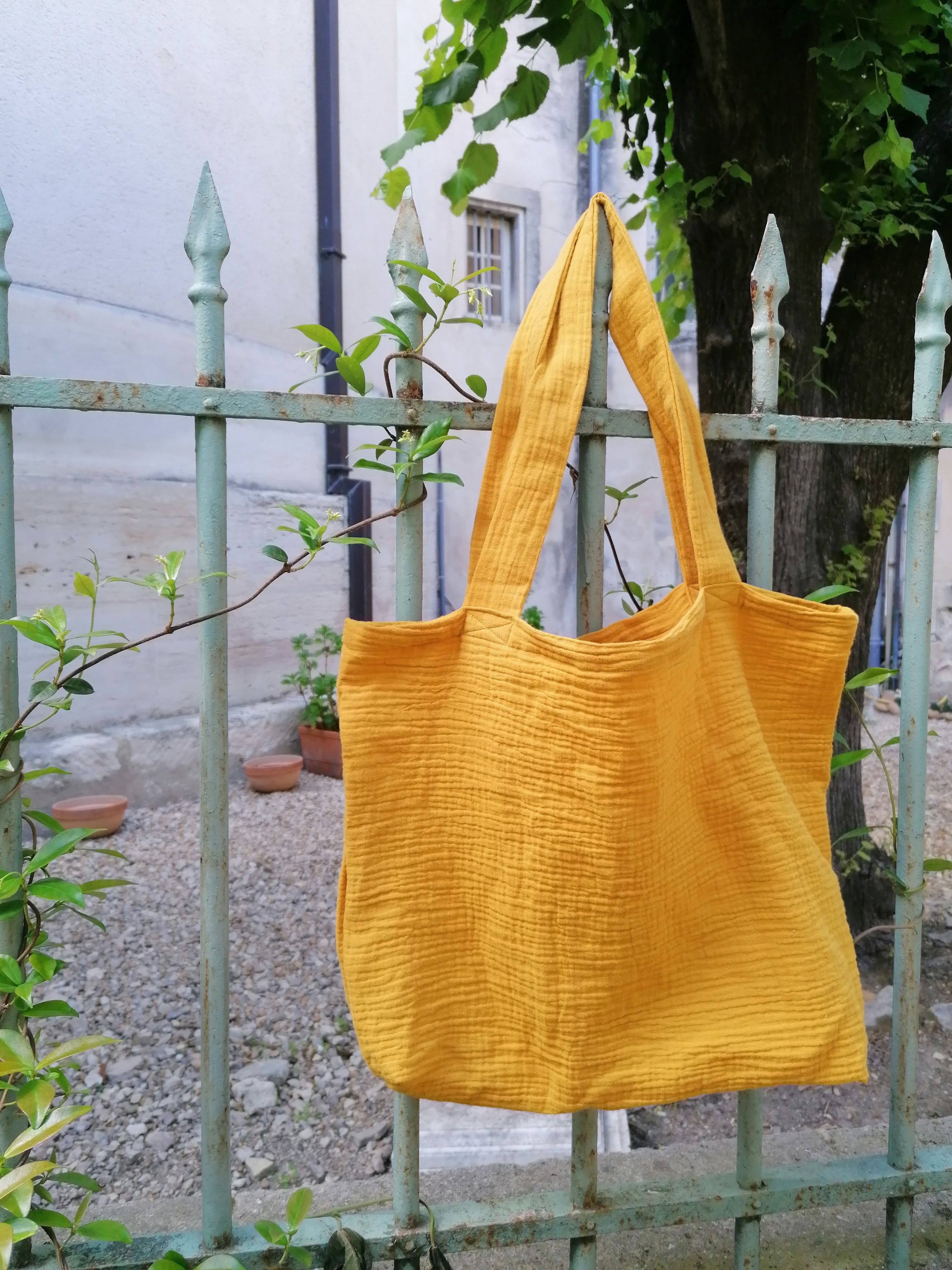 Cabas gaze de coton jaune moutarde