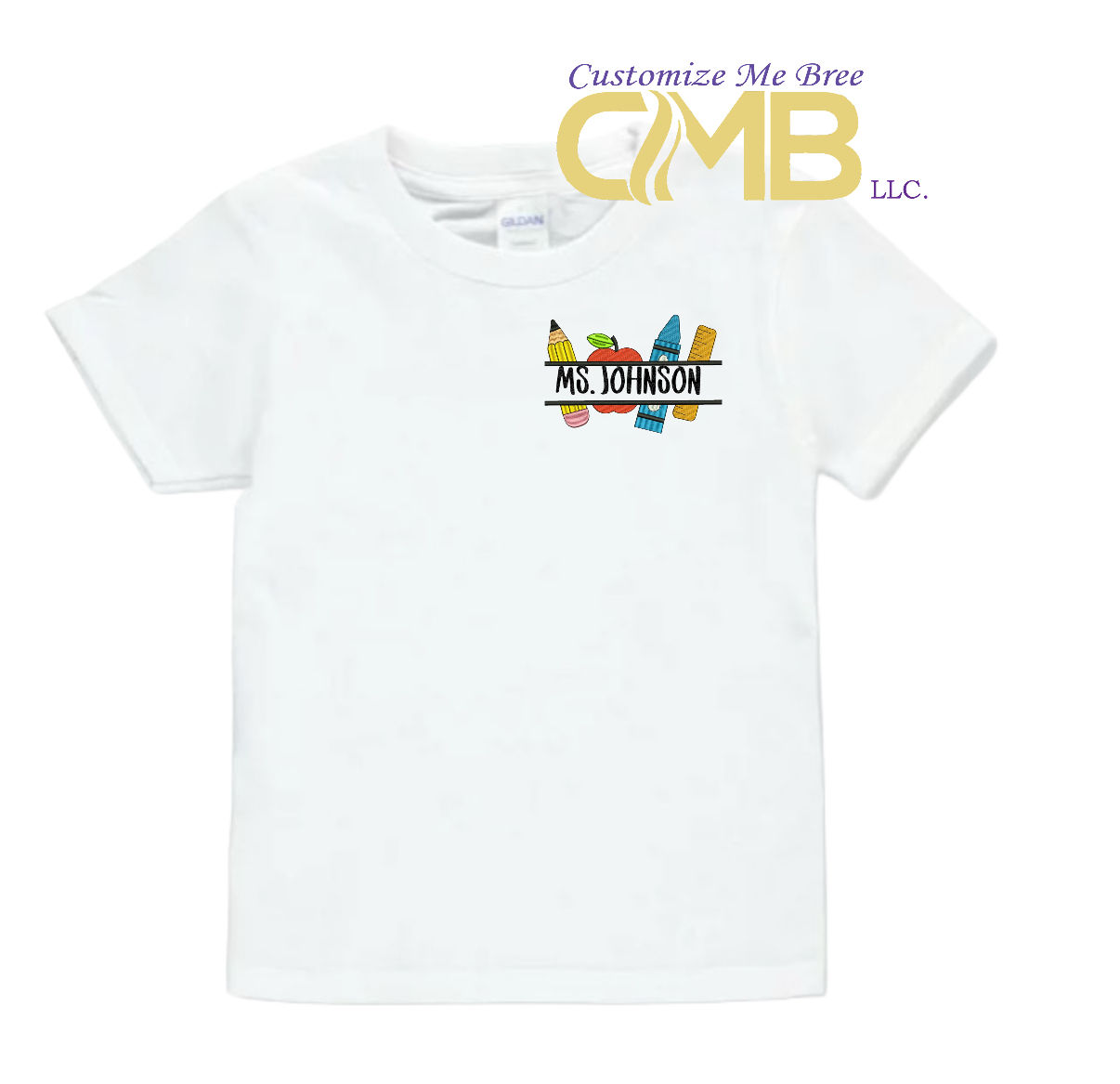 Pencil Crayon Ruler Embroidered Teacher Shirt