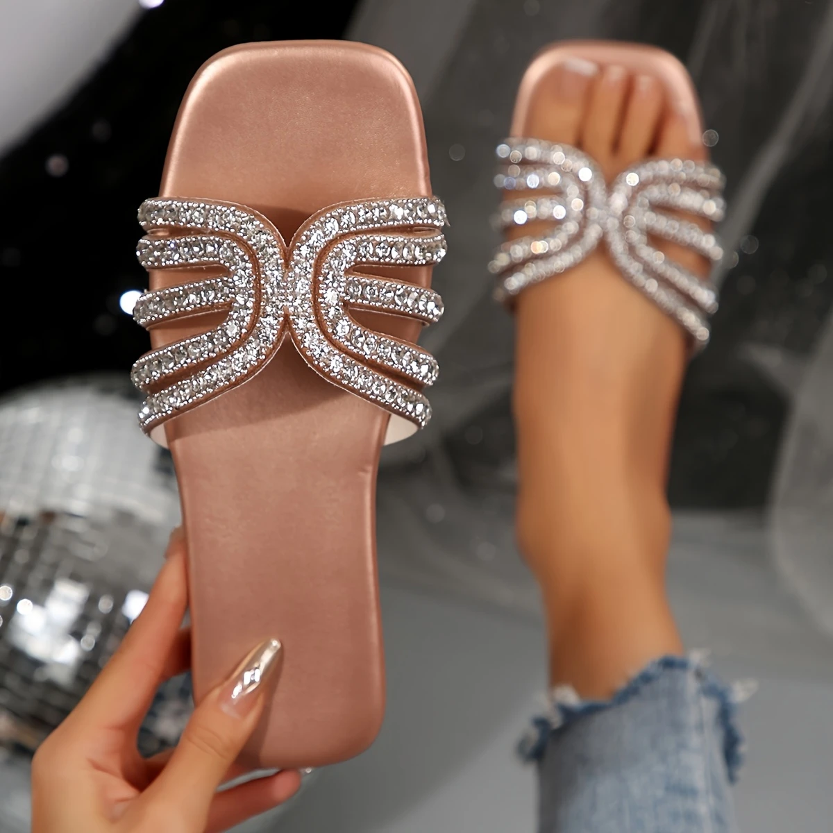 Rhinestone Summer Flats Gold