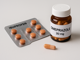 Fotografía de ibuprofeno y omeprazol, medicamentos comunes cuyo uso prolongado puede afectar la salud renal