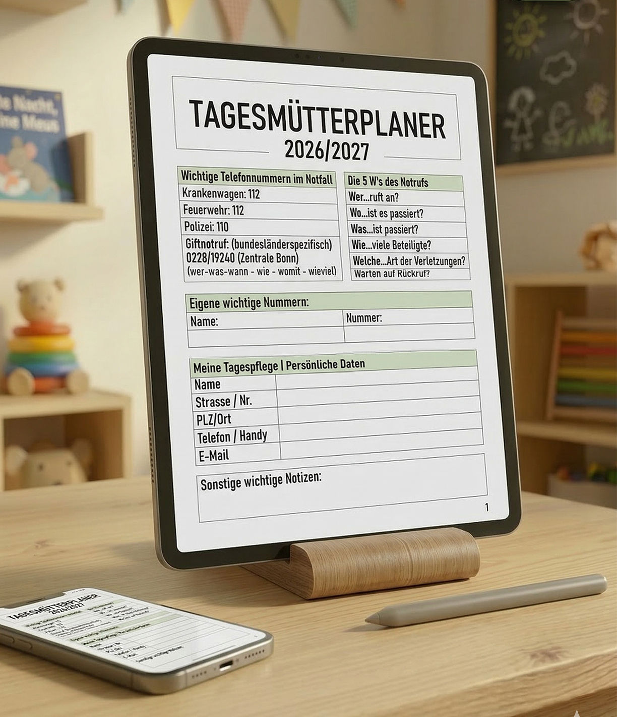 Tagesmütterplaner 2026/2027 - Digitales PDF