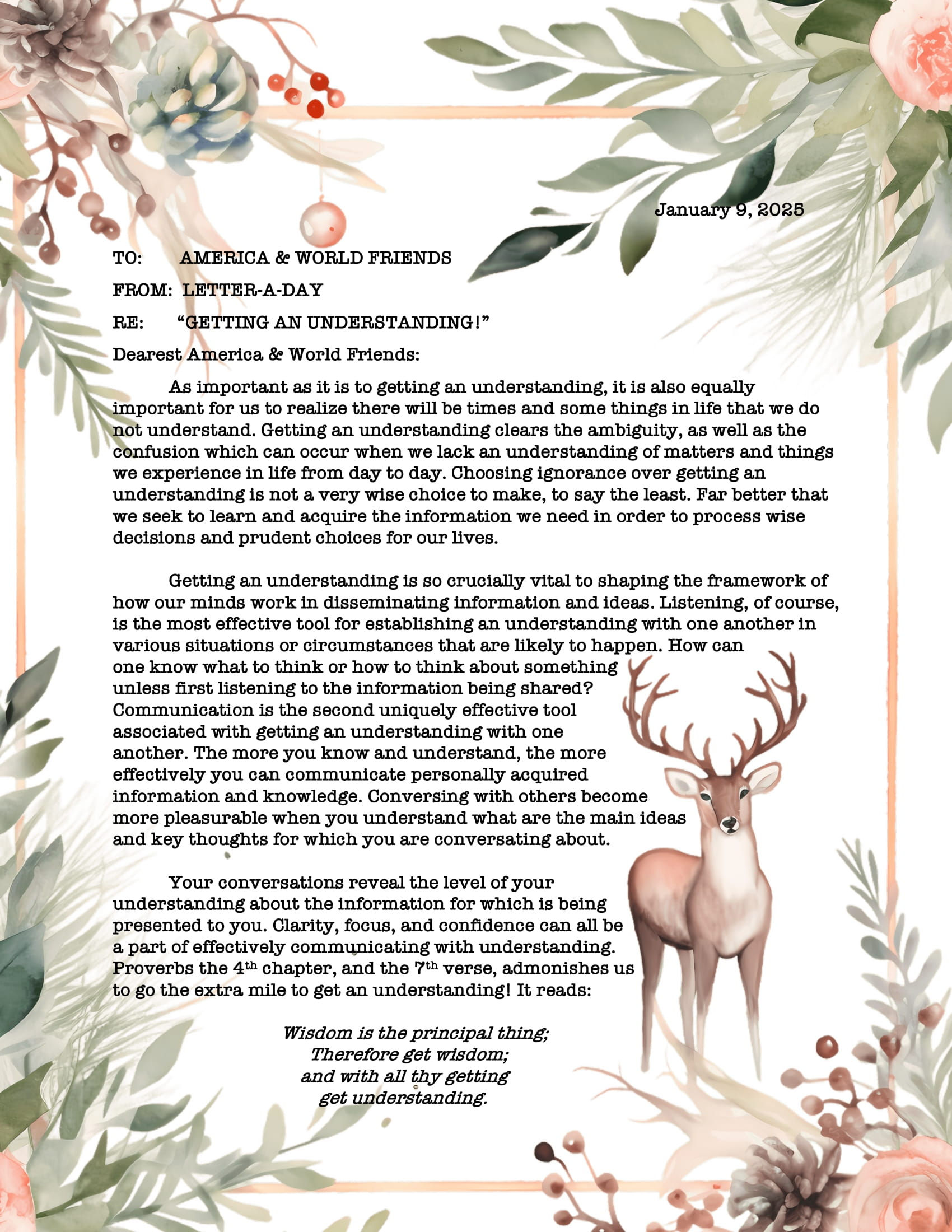 JANUARY 9, 2025 LETTER W/LIVE READING