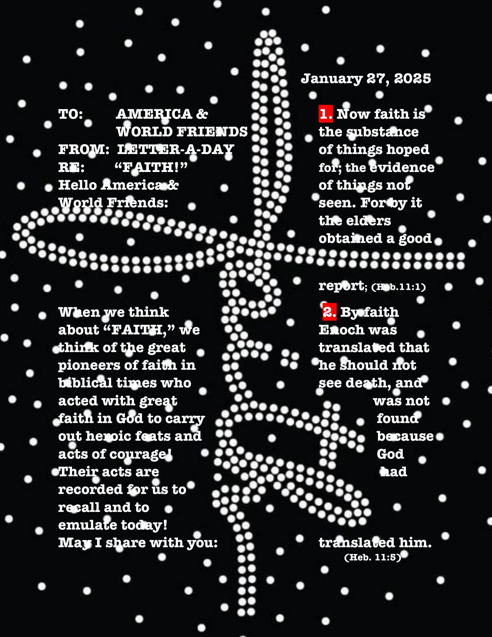 JANUARY 27, 2025 LETTER WITH LIVE READING: "FAITH!"