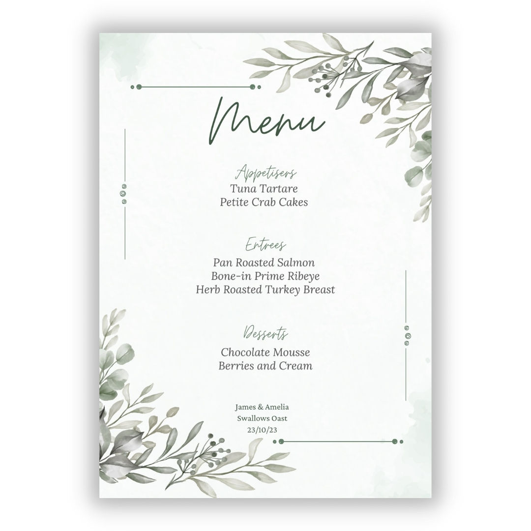 Dublin - Menu Cards (20 Pack)