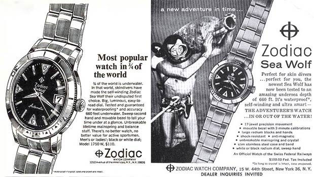 Zodiac watches Super Sea Wolf vintage advertisement