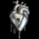 Copy of human heart on ink, silver metallic, reflective, dripping, black_dark background_e