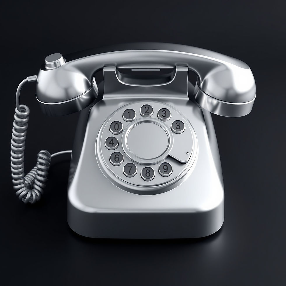 rotary phone, silver metallic, reflective, dark_black background.jpg
