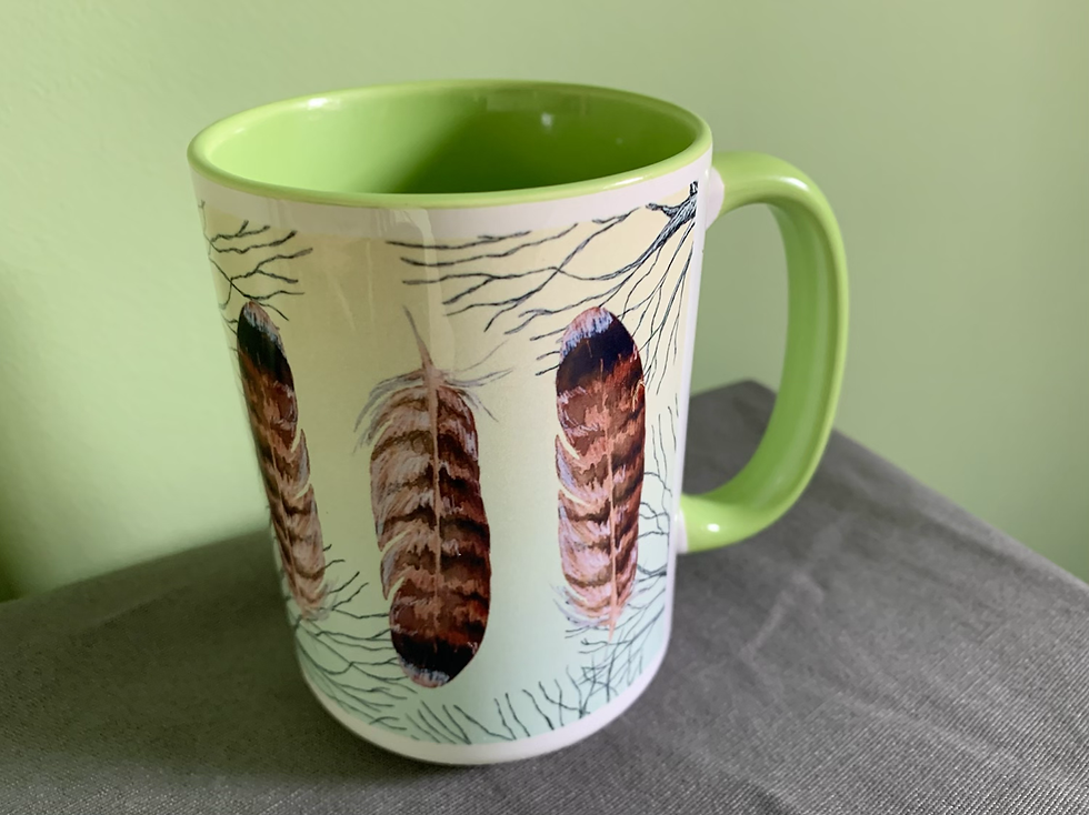 Thumbnail: 15 oz. Ceramic Feather Mug - Hawk Feather - Green or Purple