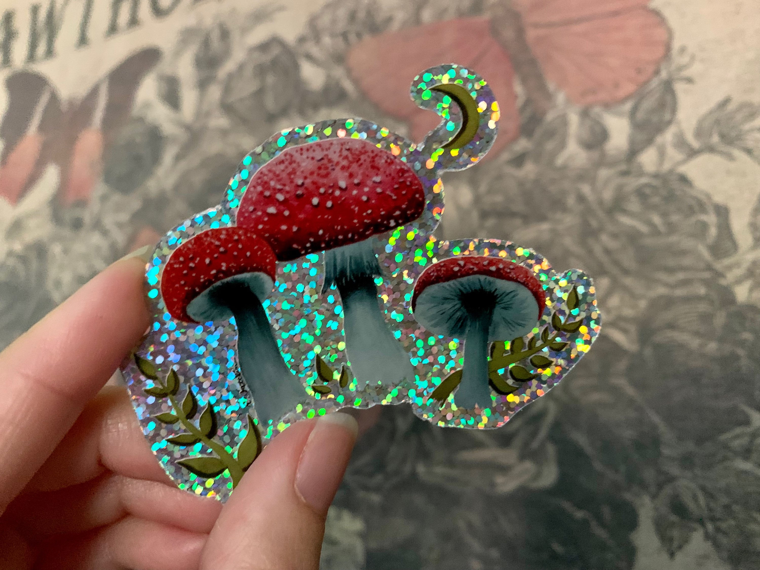 Mushroom Glitter Sticker - Vinyl Sticker 3 inch