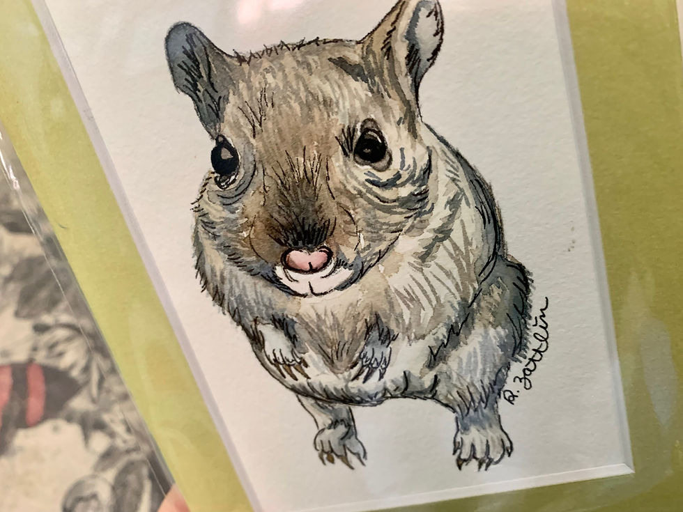 Thumbnail: Gerbil - Original Watercolor and Ink Painting - 4x6 inch with 5x7 inch mat